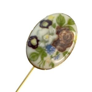 Porcelain Floral Oval Stick Pin